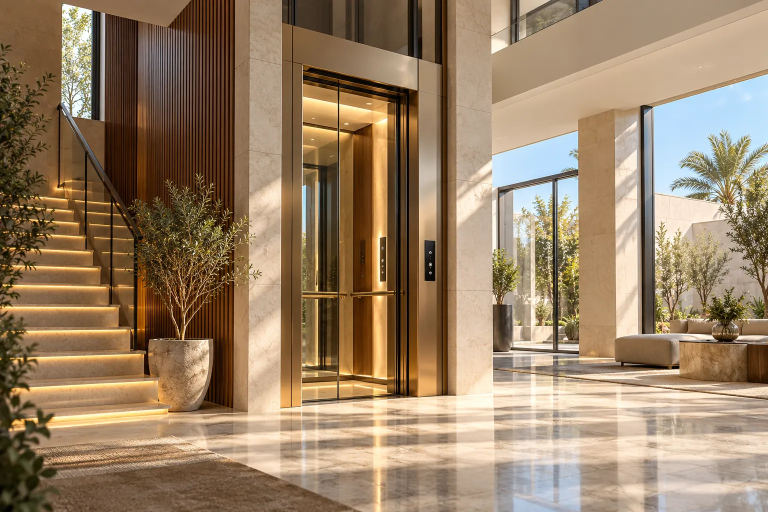 تصوّر معماري لمصعد في مساحة سكنية