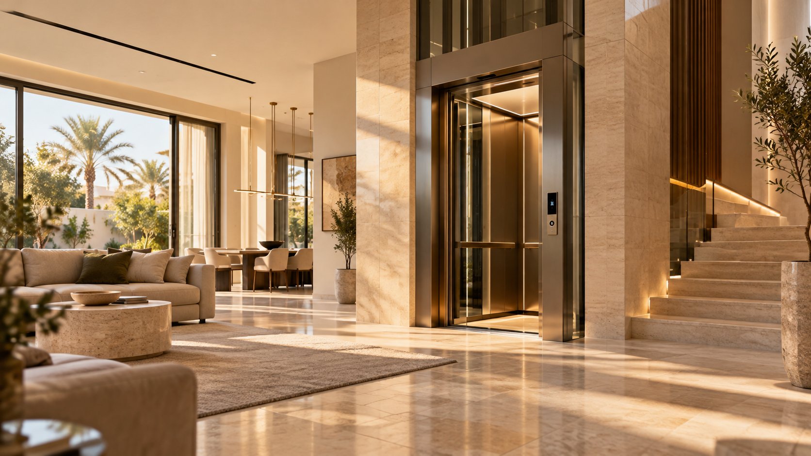 تصوّر معماري لمصعد داخل مساحة سكنية